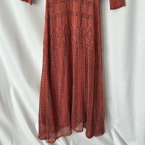 Aqua NWT Beautiful Rose Clay 3/4 Sleeve Crochet Midi Dress **Size S** 🌹🌹 - Picture 6 of 8